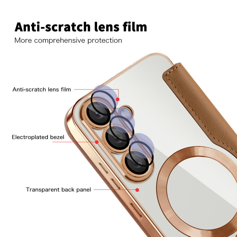 Coque MagSafe pour Samsung Galaxy S25 S931, Techsuit, SmartMag Book, Marron