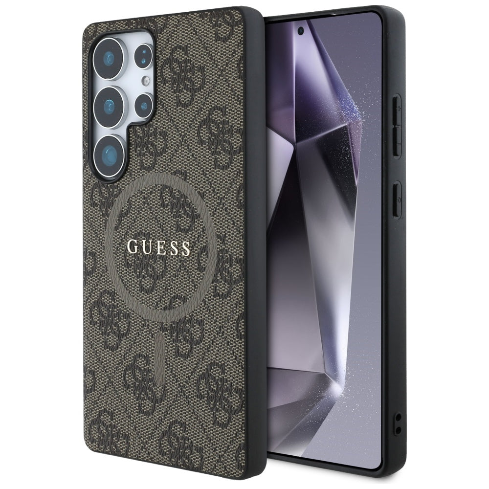 Custodia MagSafe per Samsung Galaxy S25 Ultra S938, Guess, 4G Ring Classic Logo, Marrone