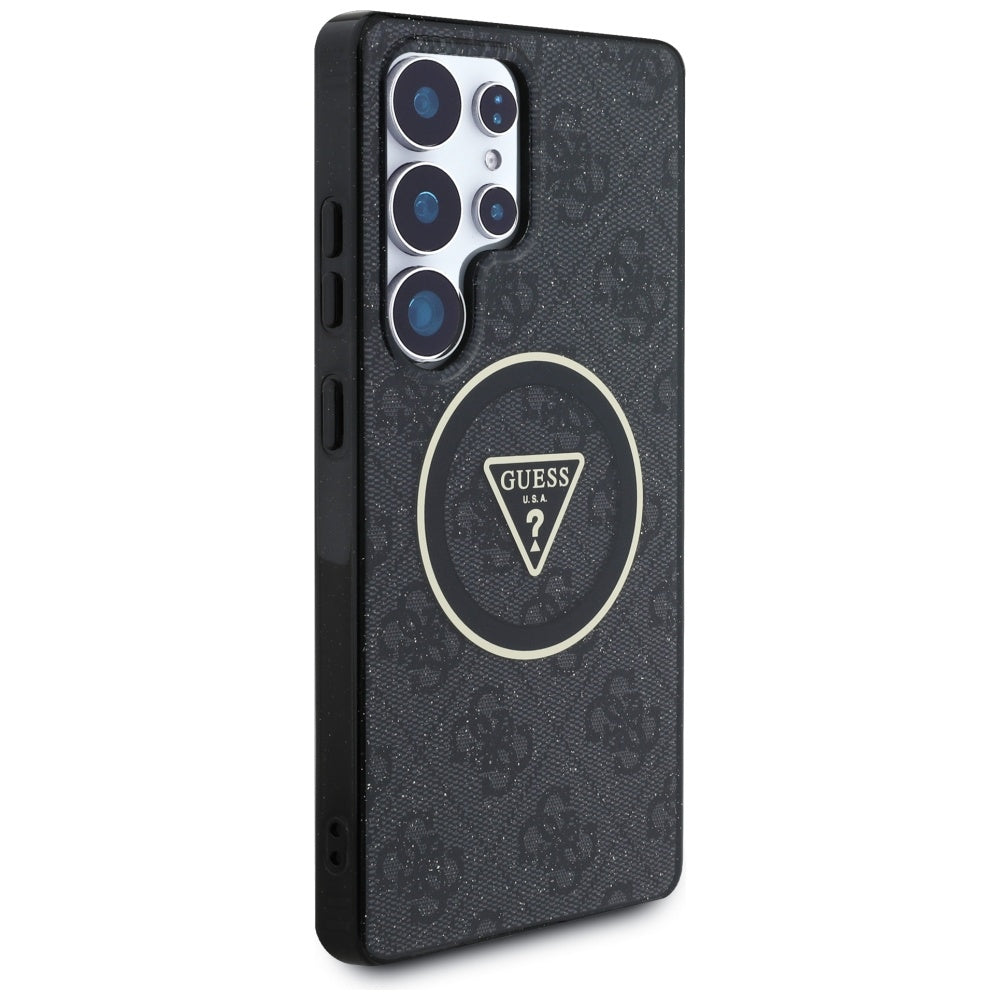 Custodia MagSafe per Samsung Galaxy S25 Ultra S938, Guess, IML Glitter 4G Circle Triangle, Nera