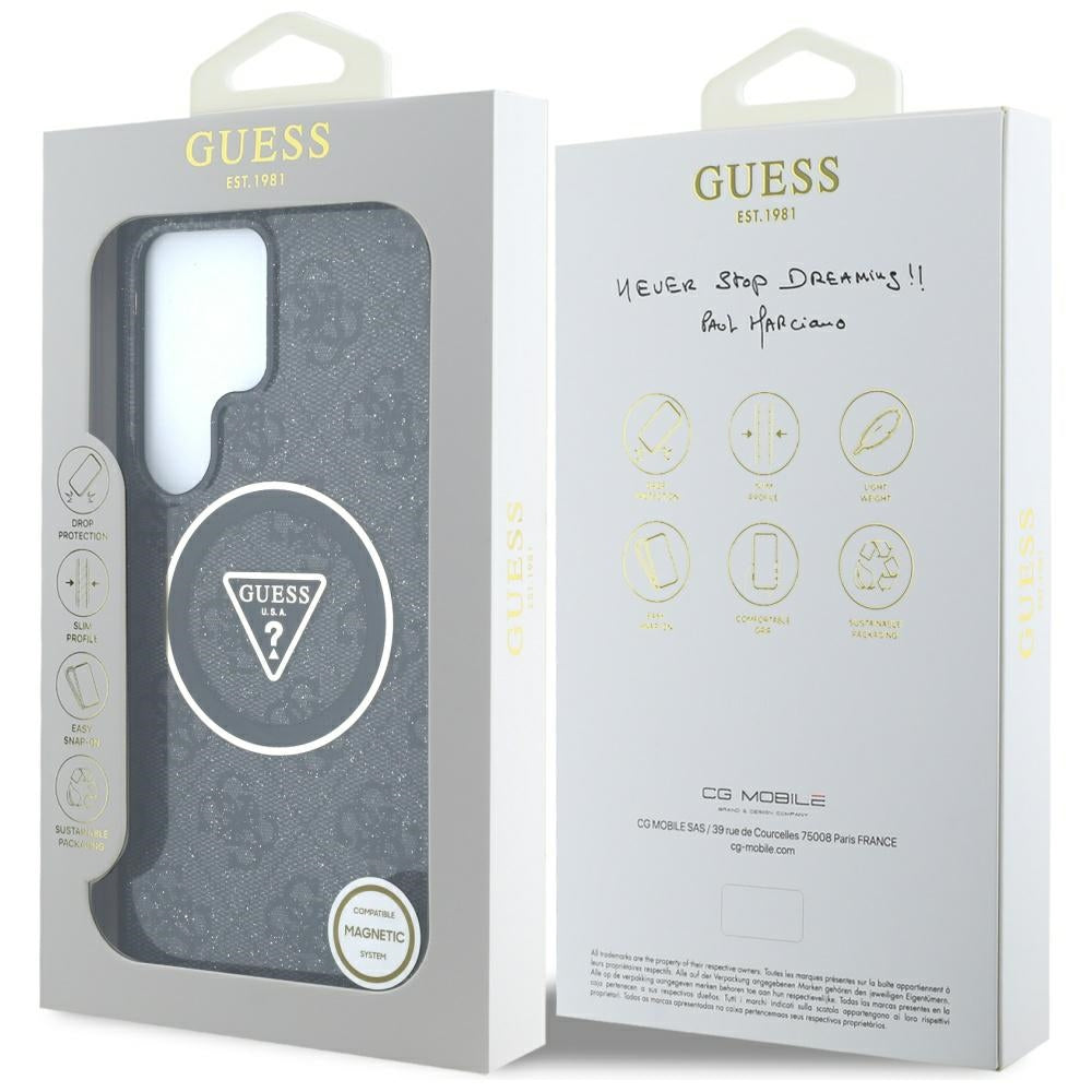 Custodia MagSafe per Samsung Galaxy S25 Ultra S938, Guess, IML Glitter 4G Circle Triangle, Nera