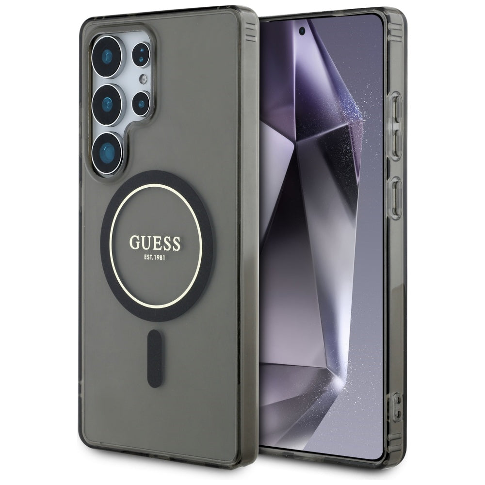 Custodia MagSafe per Samsung Galaxy S25 Ultra S938, Guess, IML Glitter Circle, Nera