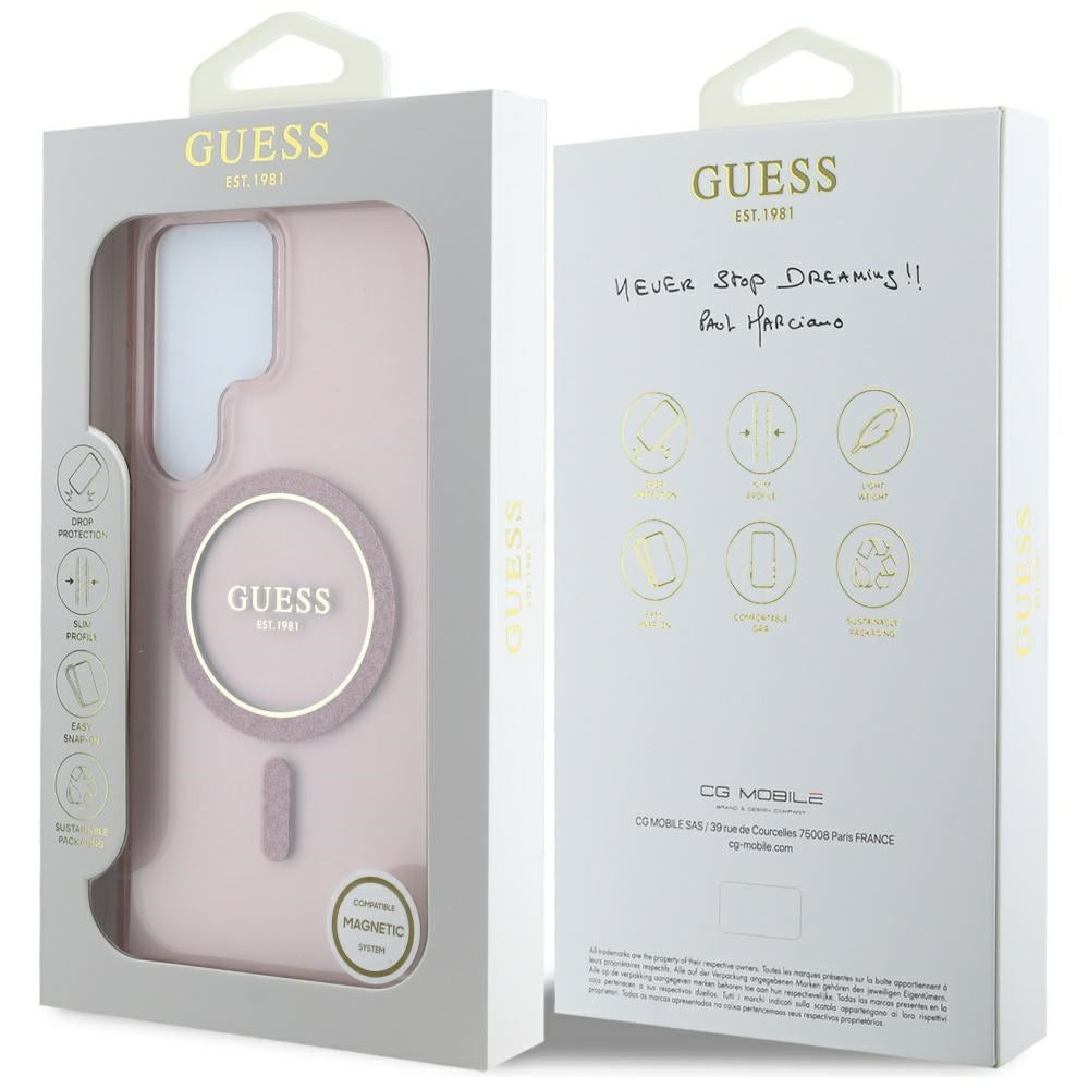 MagSafe Hülle für Samsung Galaxy S25 Ultra S938, Guess, IML Glitter Circle, Rosa