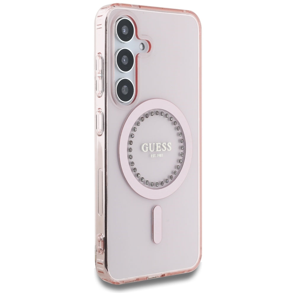 MagSafe Hülle für Samsung Galaxy S25 S931, Guess, IML Rhinestone, Rosa