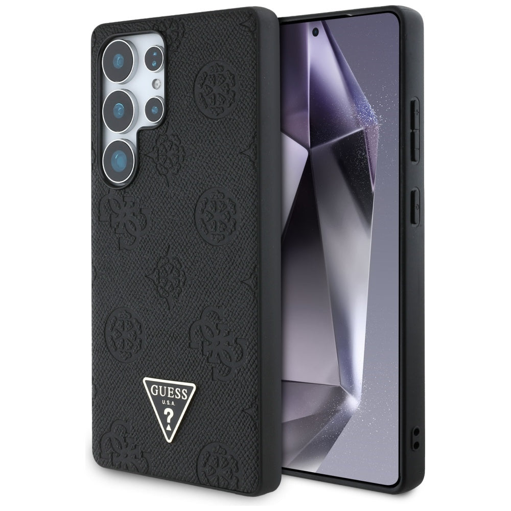 Custodia MagSafe per Samsung Galaxy S25 Ultra S938, Guess, Peony Grained Hot Stamp Triangle, Nera