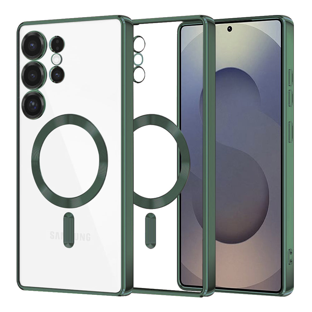 Coque MagSafe pour Samsung Galaxy S25 Ultra S938, Techsuit, Luxury Crystal, Vert Foncé