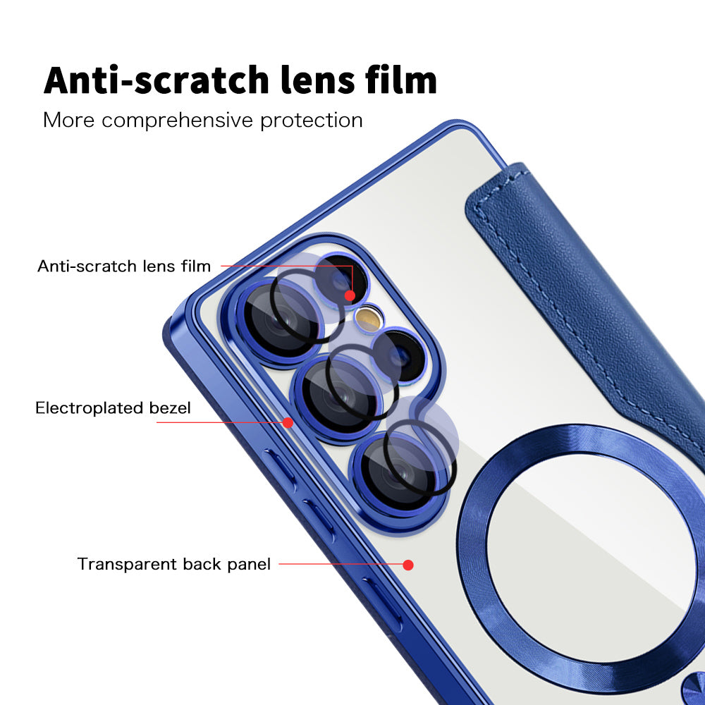 Coque MagSafe pour Samsung Galaxy S25 Ultra S938, Techsuit, SmartMag Book, Bleue