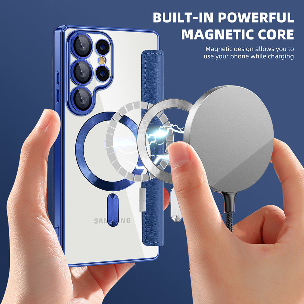 Coque MagSafe pour Samsung Galaxy S25 Ultra S938, Techsuit, SmartMag Book, Bleue