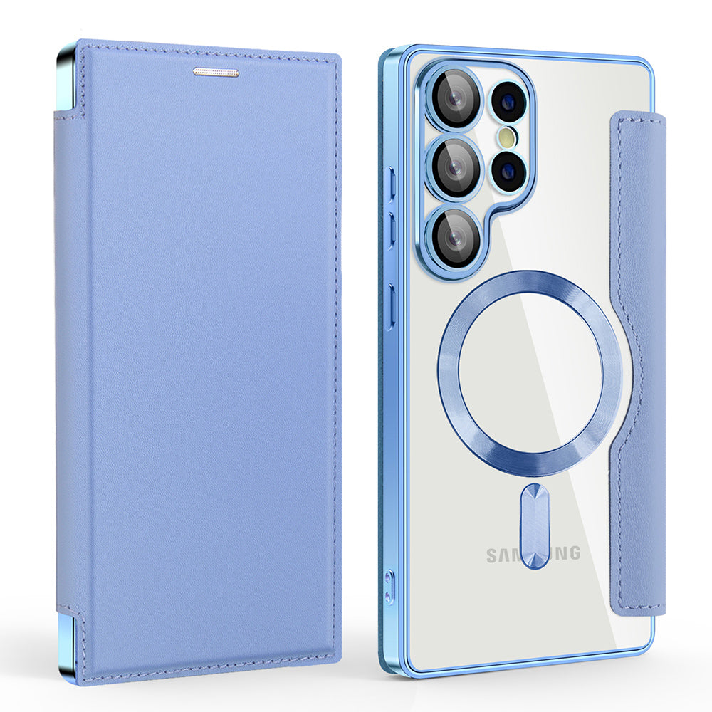 Coque MagSafe pour Samsung Galaxy S25 Ultra S938, Techsuit, SmartMag Book, Bleu