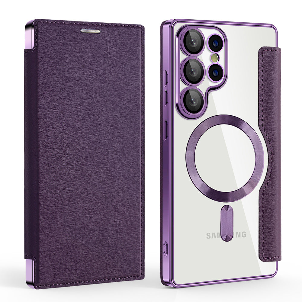 Coque MagSafe pour Samsung Galaxy S25 Ultra S938, Techsuit, SmartMag Book, Violet
