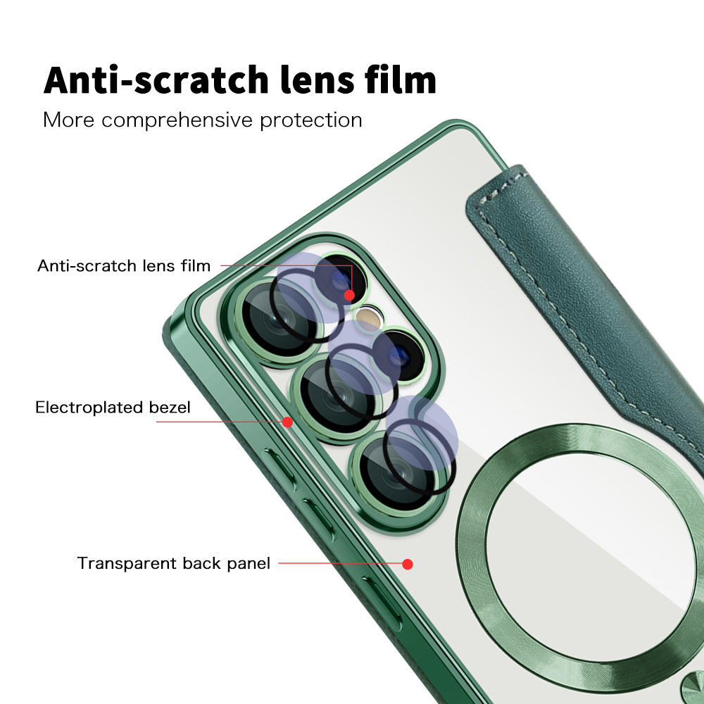Coque MagSafe pour Samsung Galaxy S25 Ultra S938, Techsuit, SmartMag Book, Vert