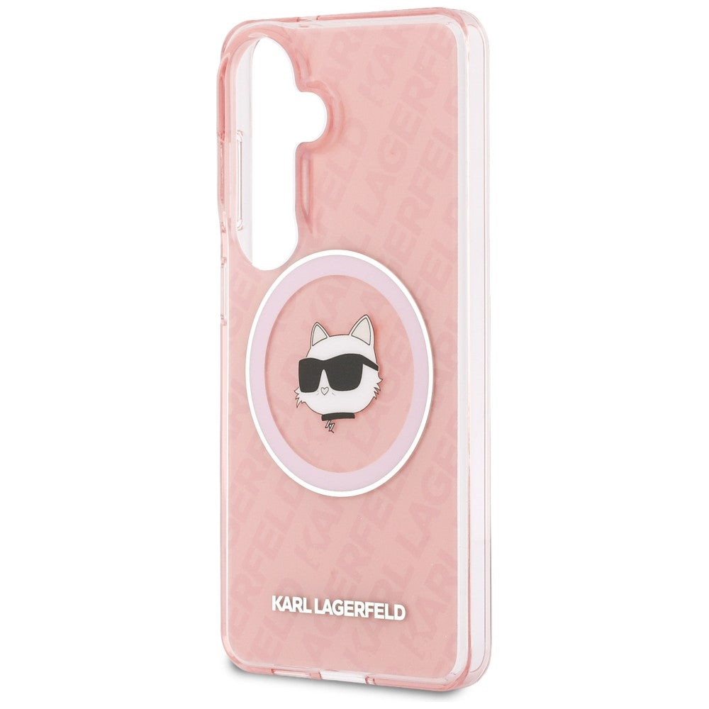 Étui MagSafe pour Samsung Galaxy S26 Plus S947, Karl Lagerfeld, IML Choupette Head on KL Repeated Logo, Rose