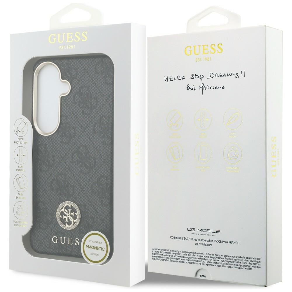 Custodia MagSafe per Samsung Galaxy S26 S942, Guess, Rhinestone Round Logo, Nera