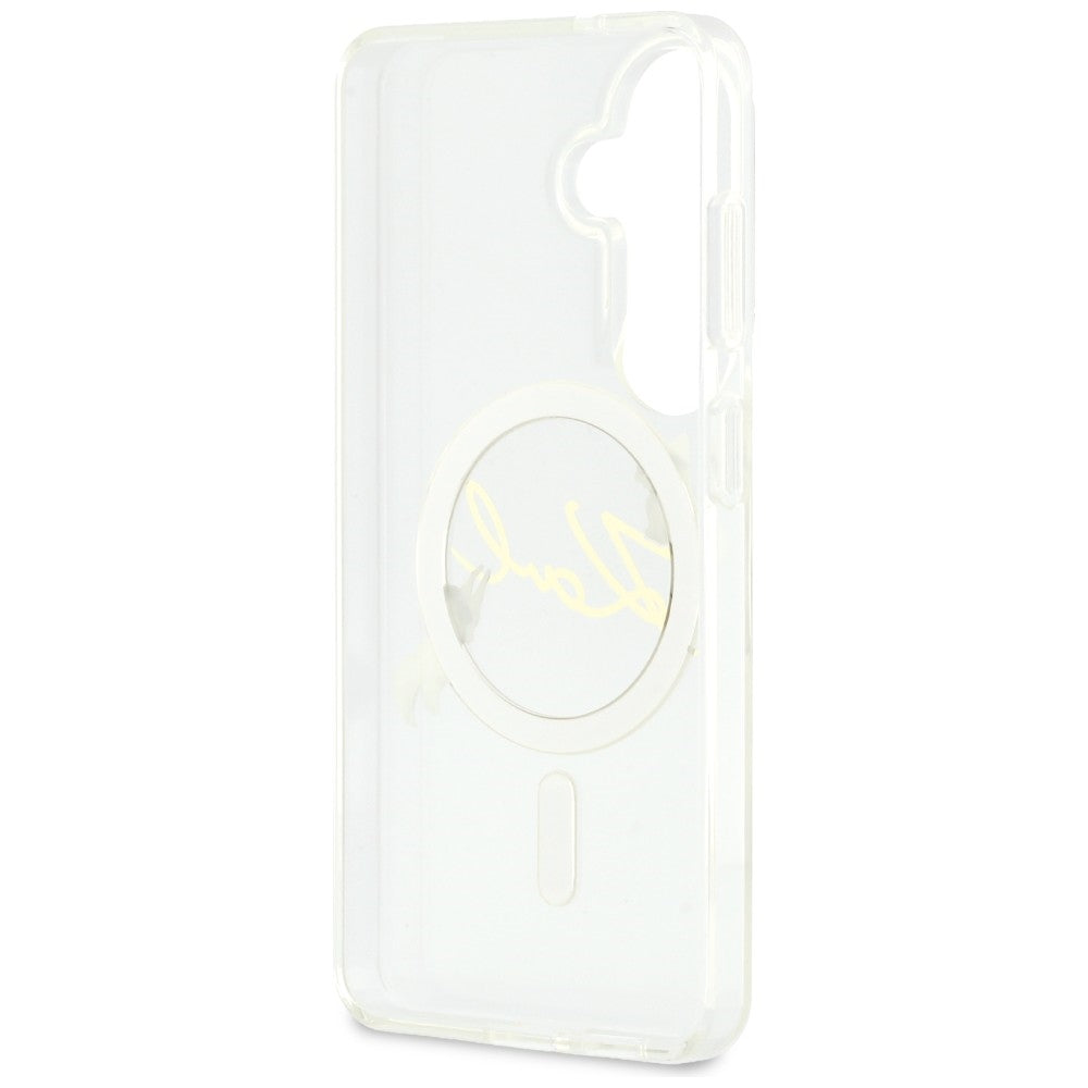 Coque MagSafe pour Samsung Galaxy S26 S942, Karl Lagerfeld, IML Choupette Karl Script Logo, Blanc