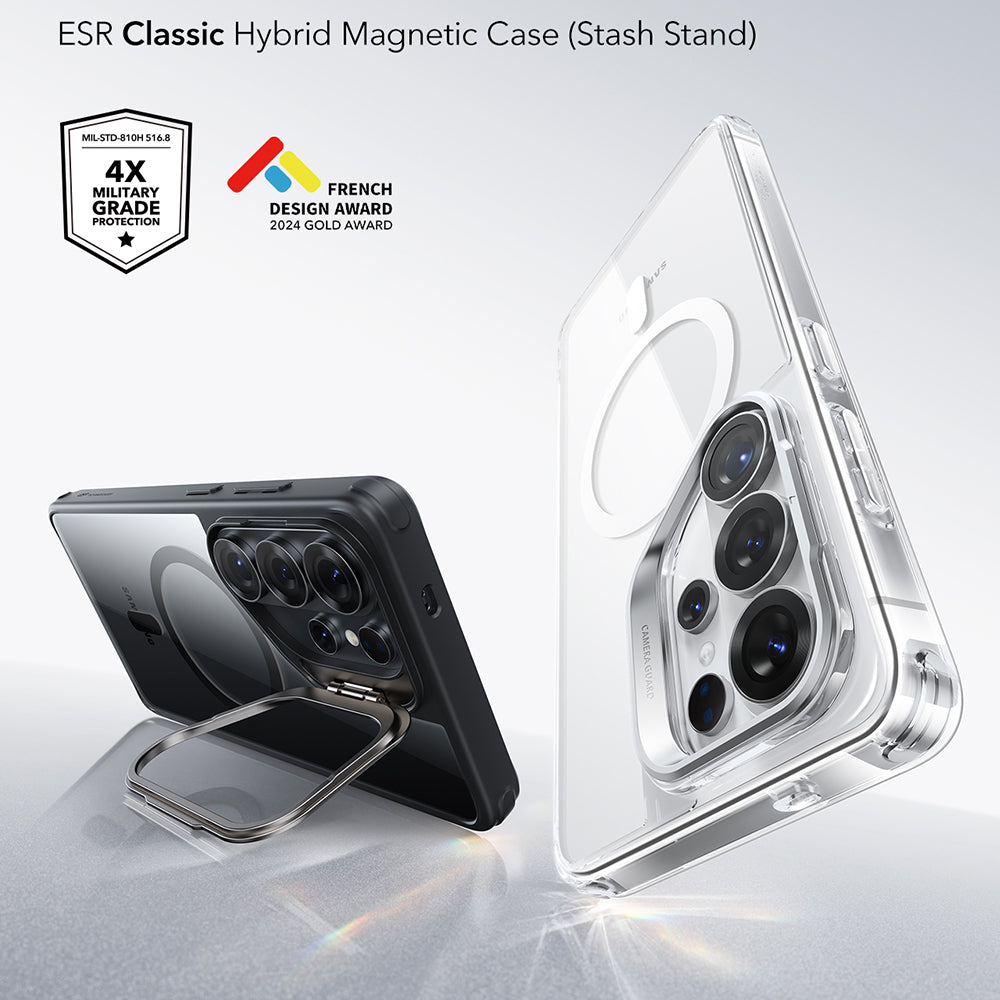 Custodia MagSafe per Samsung Galaxy S26 Ultra S948, ESR, Classic Hybrid Kickstand, Nera Trasparente