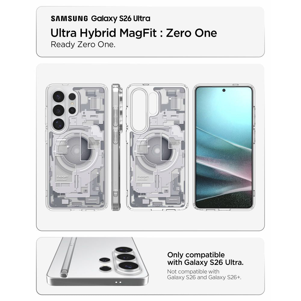 Custodia MagSafe per Samsung Galaxy S26 Ultra S948, Spigen, Ultra Hybrid Zero One, Bianca ACS10683