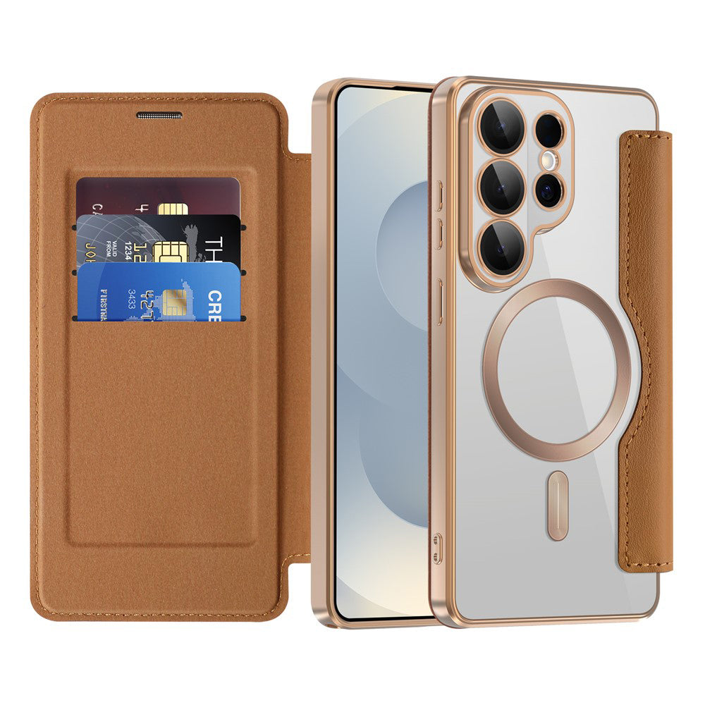 Custodia MagSafe per Samsung Galaxy S26 Ultra, Techsuit, SmartMag Book, Marrone