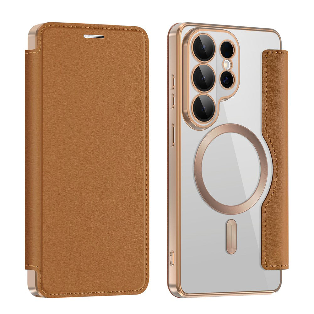 Custodia MagSafe per Samsung Galaxy S26 Ultra, Techsuit, SmartMag Book, Marrone