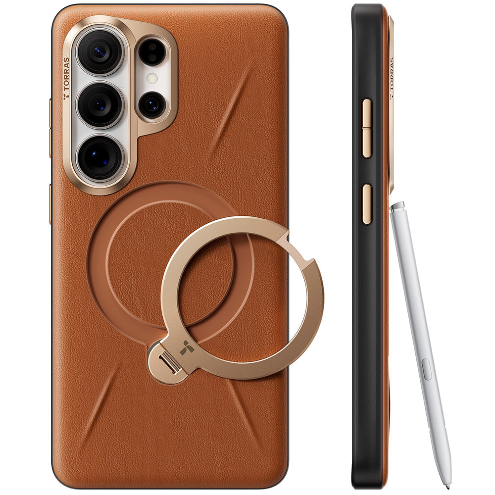 Coque MagSafe pour Samsung Galaxy S26 Ultra S948, Torras, Cuir QPRO, Marron