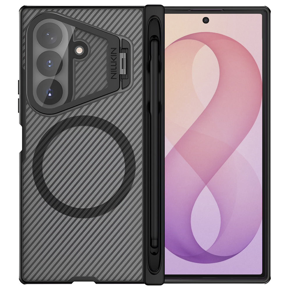 MagSafe-Hülle für Samsung Galaxy Z Fold8 Ultra F976, Nillkin, CamShield Pro mit transparentem Linsenschutz und S-Pen-Halter, Schwarz Transparent