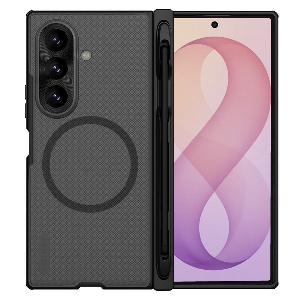 Custodia MagSafe per Samsung Galaxy Z Fold8 Ultra F976, Nillkin, Super Frosted Shield con Porta Penna, Nero Trasparente