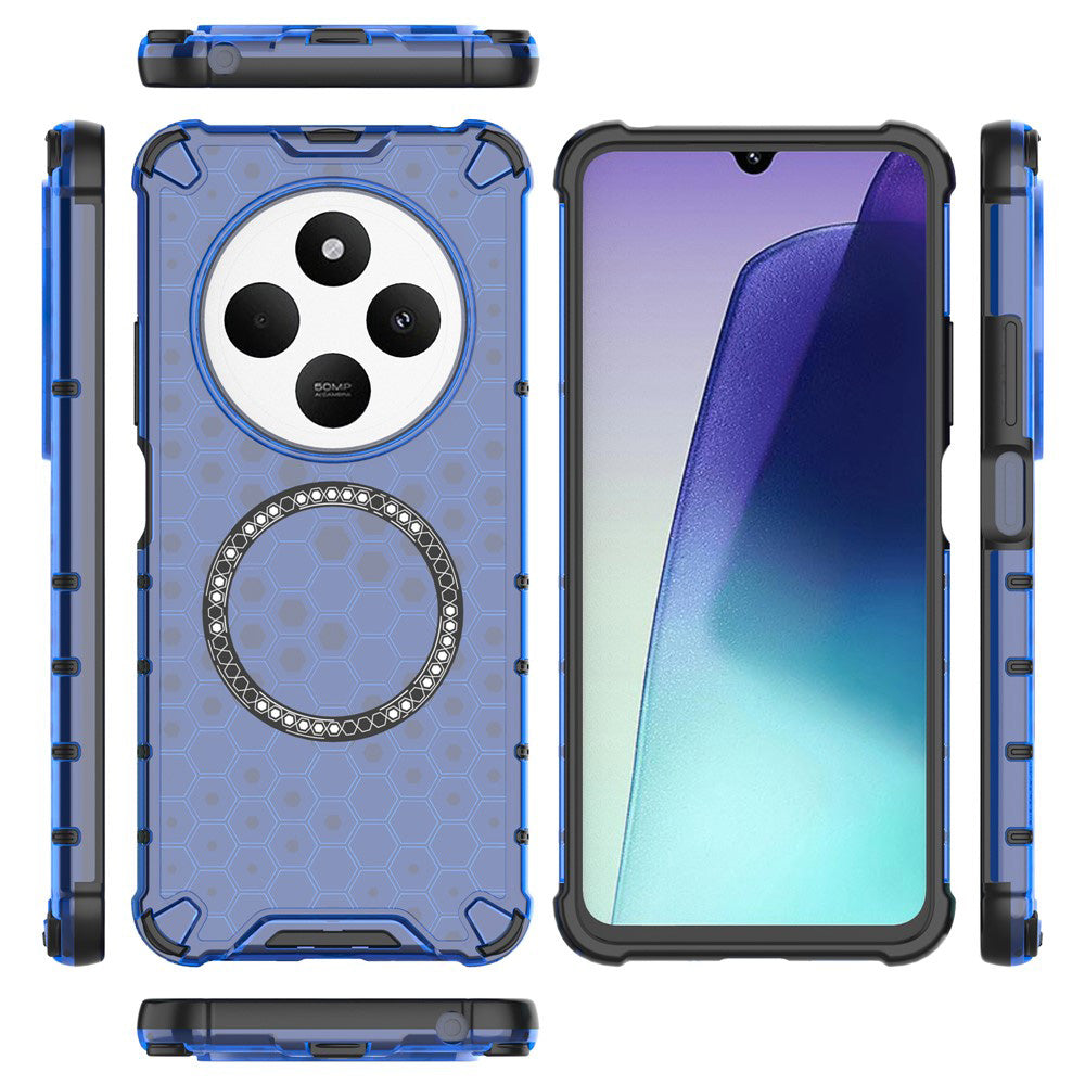 Custodia MagSafe per Xiaomi Poco C75 / Redmi 14C, Techsuit, HoneyComb Shield, Blu