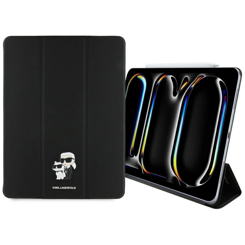 Hülle für Apple iPad Pro 13 (2024), Karl Lagerfeld, Saffiano Karl & Choupette, Schwarz.