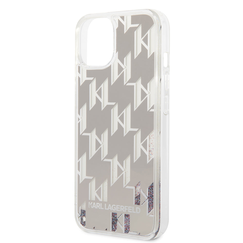 Custodia per Apple iPhone 14, Karl Lagerfeld, Liquid Glitter Monogram, Argento