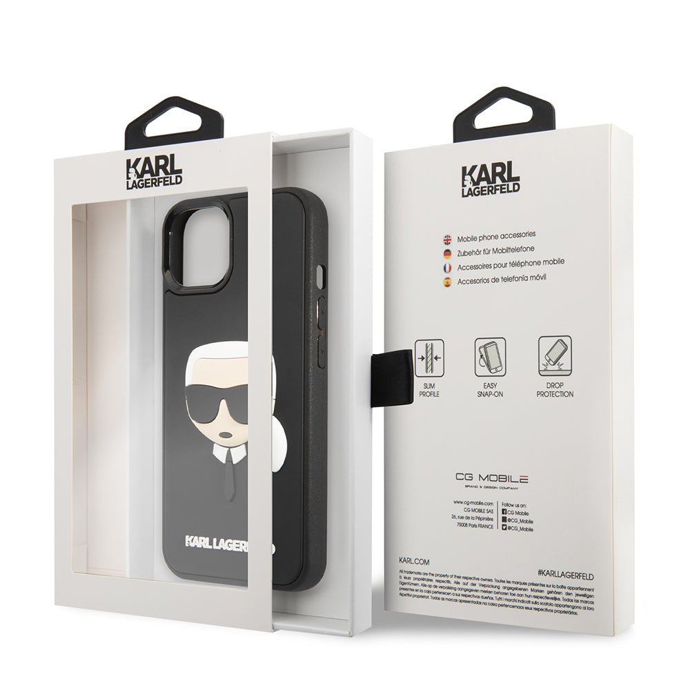 Hülle für Apple iPhone 14 Plus, Karl Lagerfeld, 3D Rubber Karl's Head, Schwarz