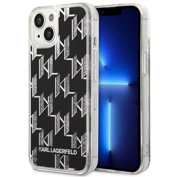 Hülle für Apple iPhone 14 Plus, Karl Lagerfeld, Liquid Glitter Monogram, Schwarz