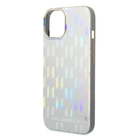 Hülle für Apple iPhone 14 Plus, Karl Lagerfeld, Monogram Iridescent, Silbern