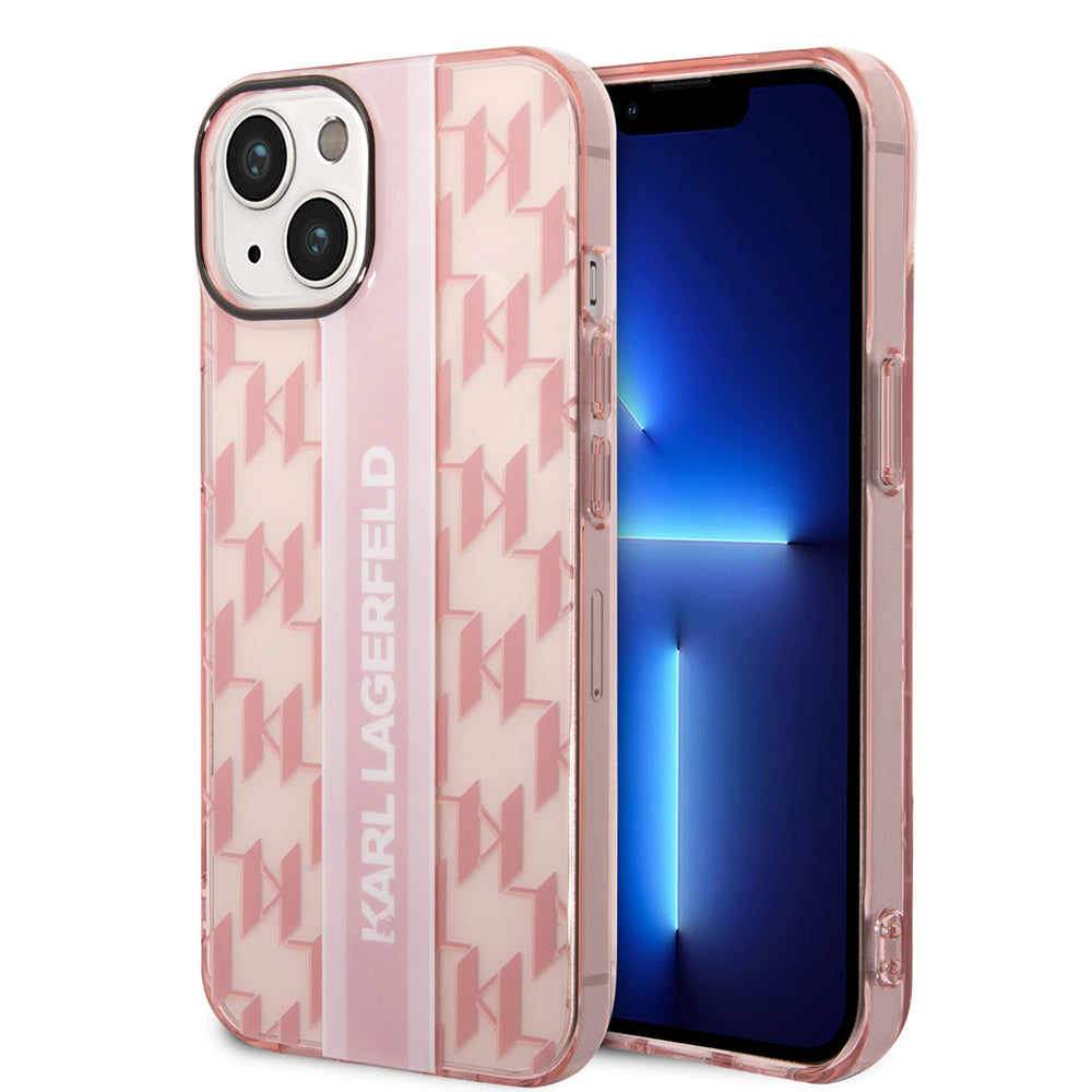 Hülle für Apple iPhone 14 Plus, Karl Lagerfeld, Monogram Stripe, Rosa