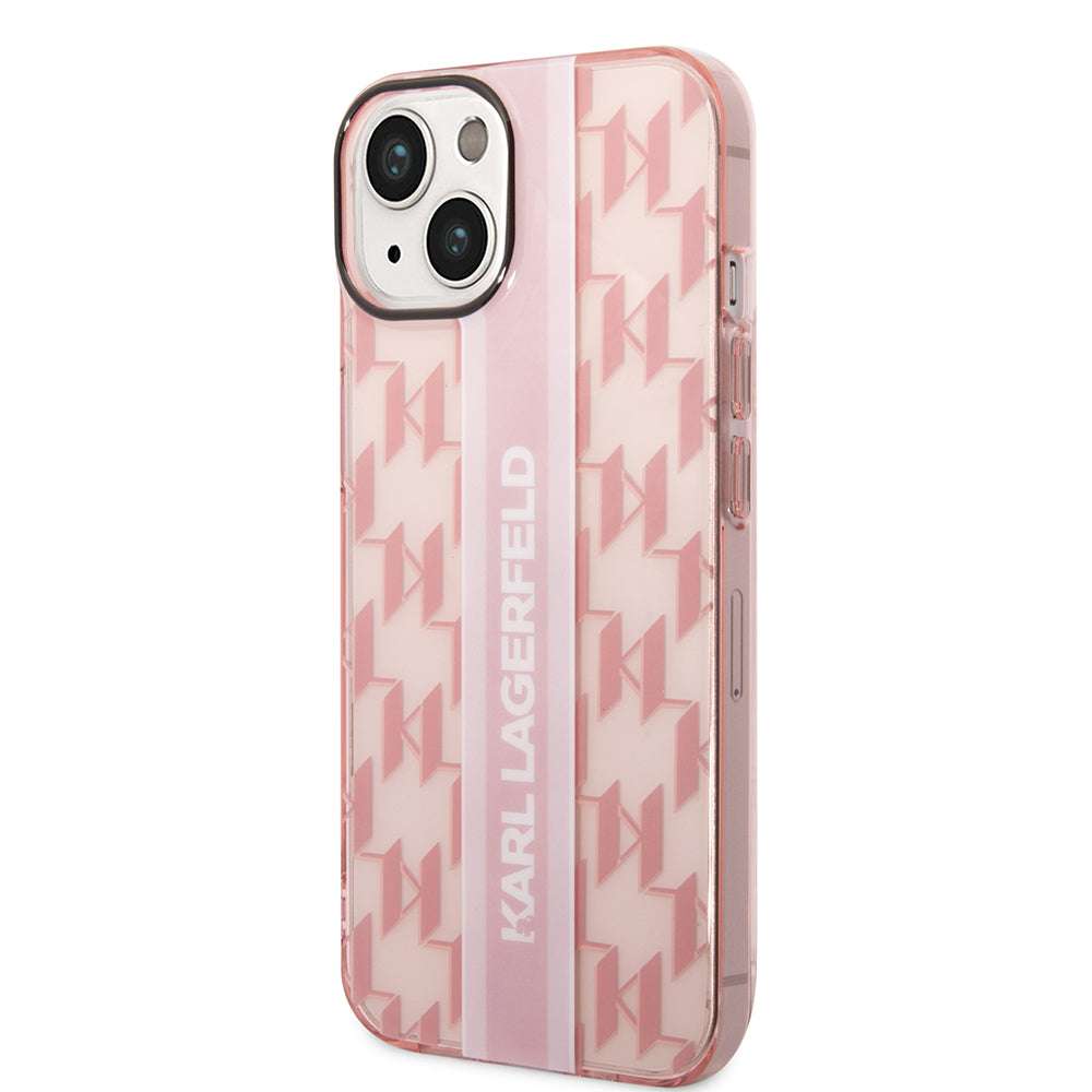 Hülle für Apple iPhone 14 Plus, Karl Lagerfeld, Monogram Stripe, Rosa