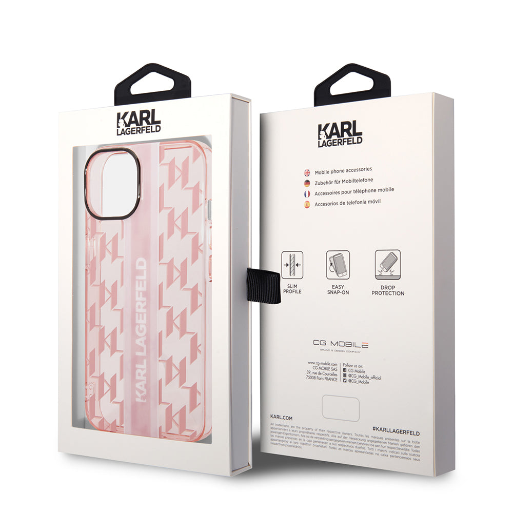 Hülle für Apple iPhone 14 Plus, Karl Lagerfeld, Monogram Stripe, Rosa