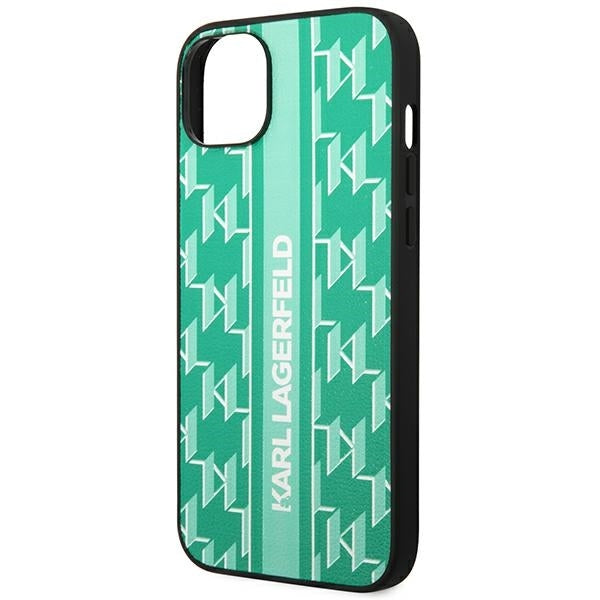 Hülle für Apple iPhone 14 Plus, Karl Lagerfeld, Monogram Stripe, Grün
