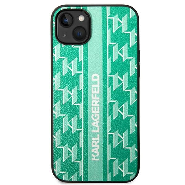 Hülle für Apple iPhone 14 Plus, Karl Lagerfeld, Monogram Stripe, Grün
