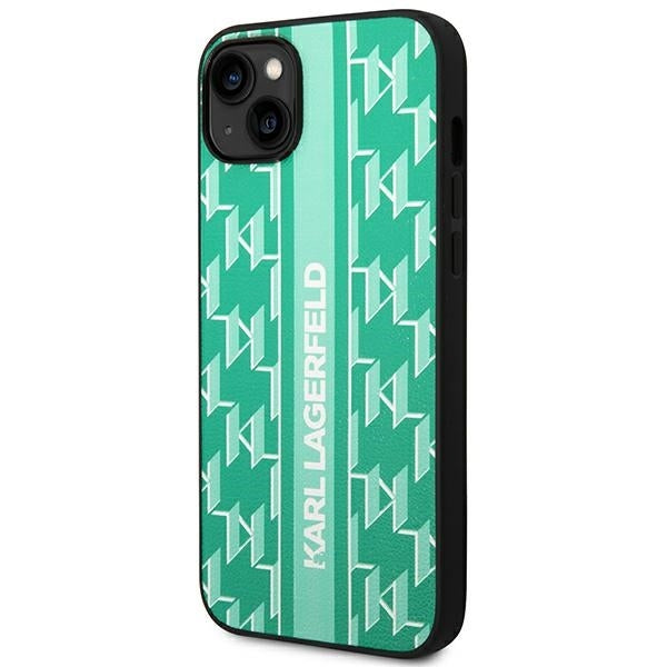 Hülle für Apple iPhone 14 Plus, Karl Lagerfeld, Monogram Stripe, Grün