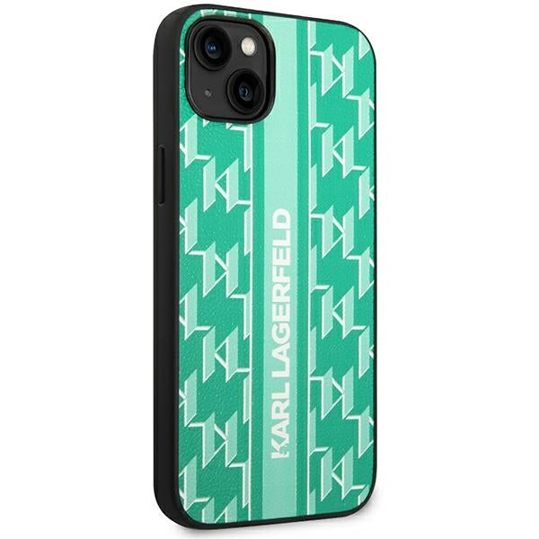 Hülle für Apple iPhone 14 Plus, Karl Lagerfeld, Monogram Stripe, Grün