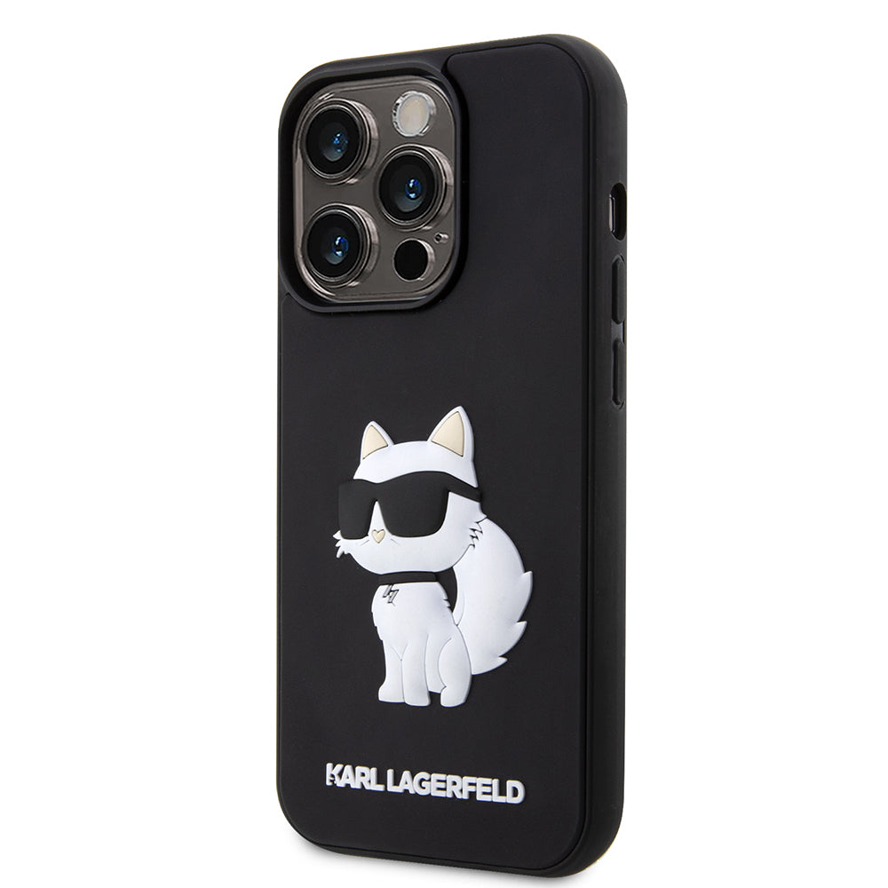 Custodia per Apple iPhone 14 Pro, Karl Lagerfeld, 3D Rubber Choupette, Nera