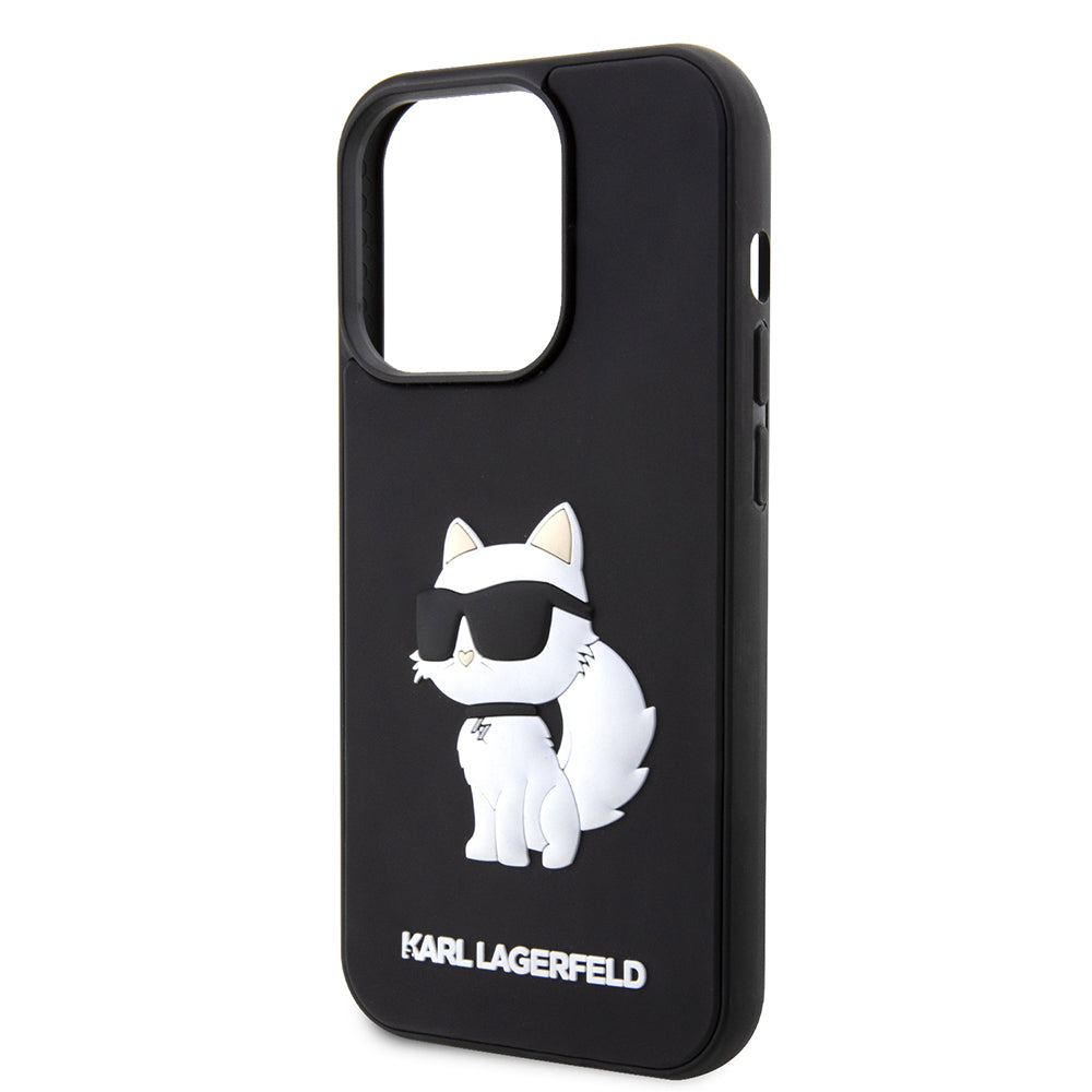 Custodia per Apple iPhone 14 Pro, Karl Lagerfeld, 3D Rubber Choupette, Nera