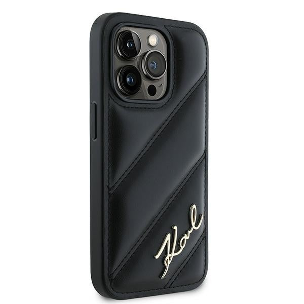 Hülle für Apple iPhone 14 Pro, Karl Lagerfeld, Diagonal Quilted Script, Schwarz