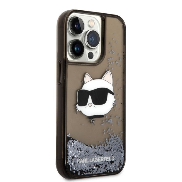 Hülle für Apple iPhone 14 Pro, Karl Lagerfeld, Glitter Choupette's Head, Schwarz