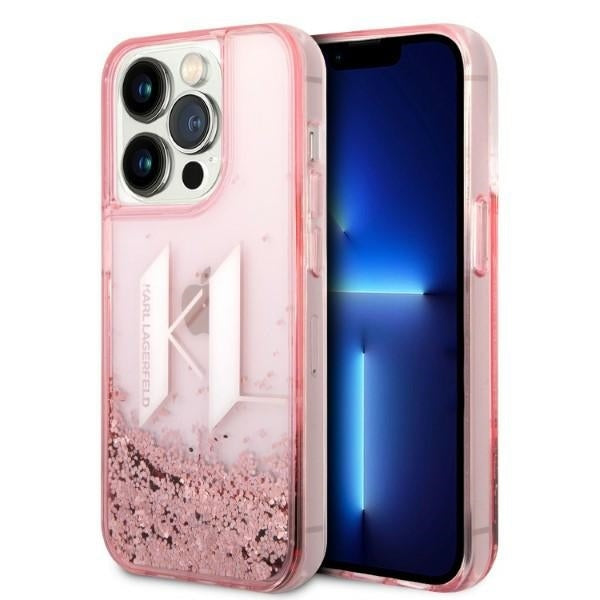 Custodia per Apple iPhone 14 Pro, Karl Lagerfeld, Glitter Liquid Big KL, Rosa