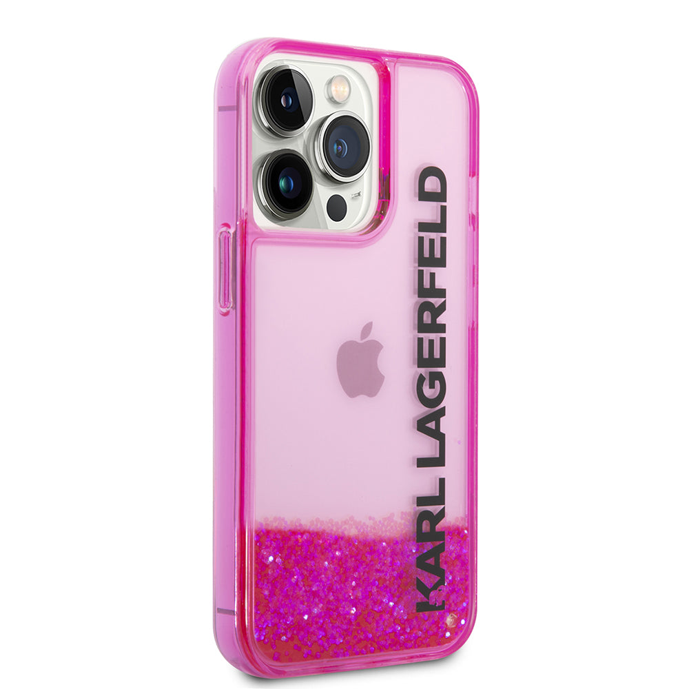 Custodia per Apple iPhone 14 Pro, Karl Lagerfeld, Liquid Glitter KL Logo, Rosa