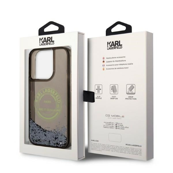 Custodia per Apple iPhone 14 Pro, Karl Lagerfeld, Liquid Glitter RSG, Nera