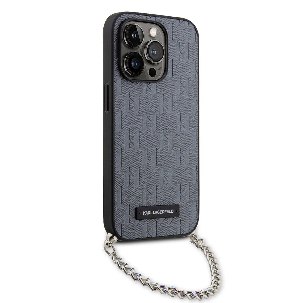 Étui pour Apple iPhone 14 Pro, Karl Lagerfeld, Saffiano Monogram Chain, Argenté