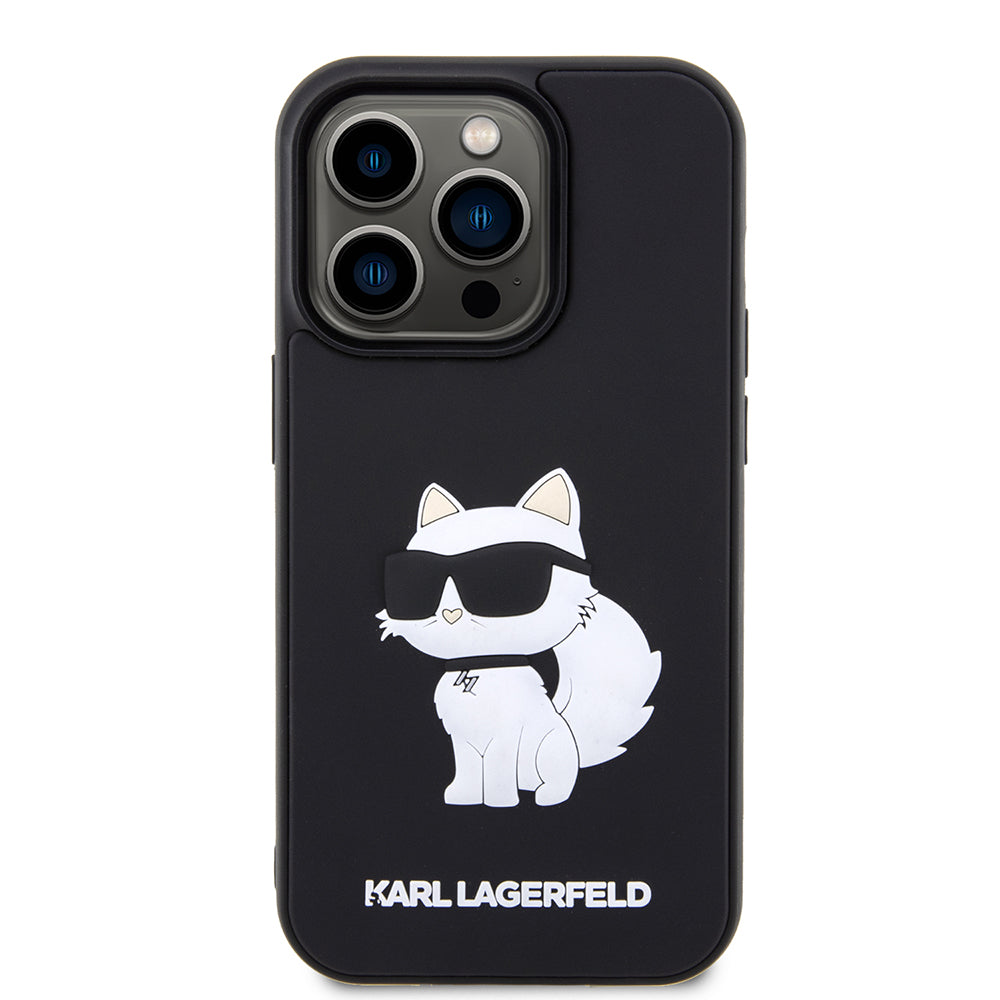 Étui pour Apple iPhone 14 Pro Max, Karl Lagerfeld, Choupette en caoutchouc 3D, Noir