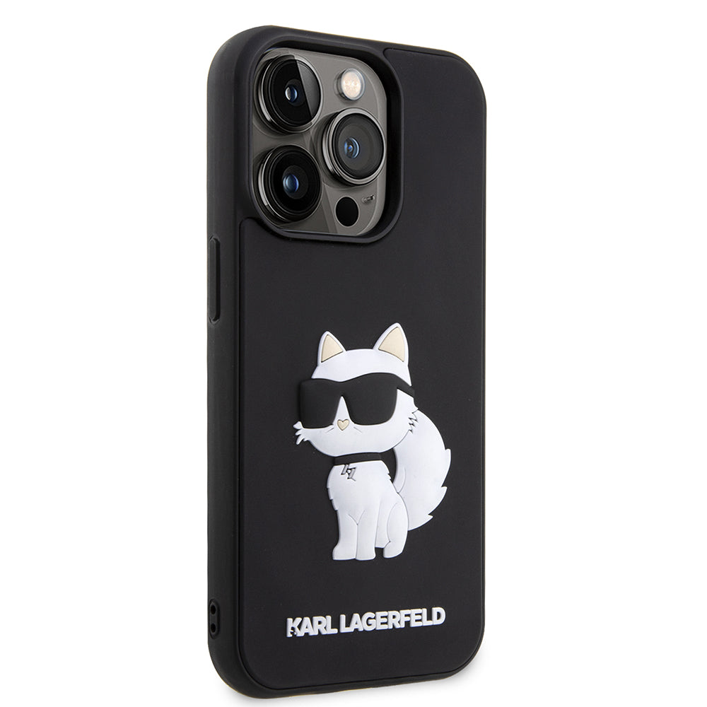 Étui pour Apple iPhone 14 Pro Max, Karl Lagerfeld, Choupette en caoutchouc 3D, Noir