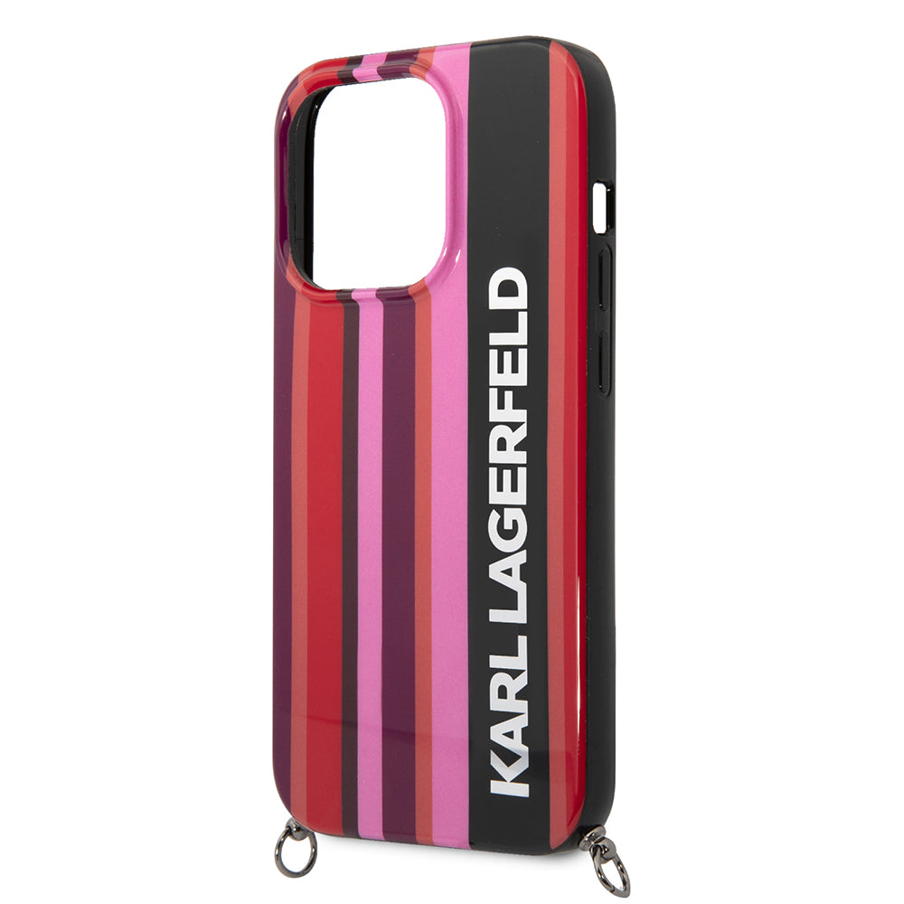 Hülle für Apple iPhone 14 Pro Max, Karl Lagerfeld, Color Stripes with Strap, Rosa