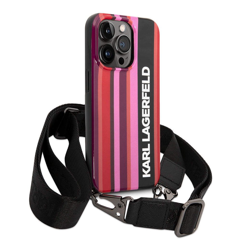 Hülle für Apple iPhone 14 Pro Max, Karl Lagerfeld, Color Stripes with Strap, Rosa