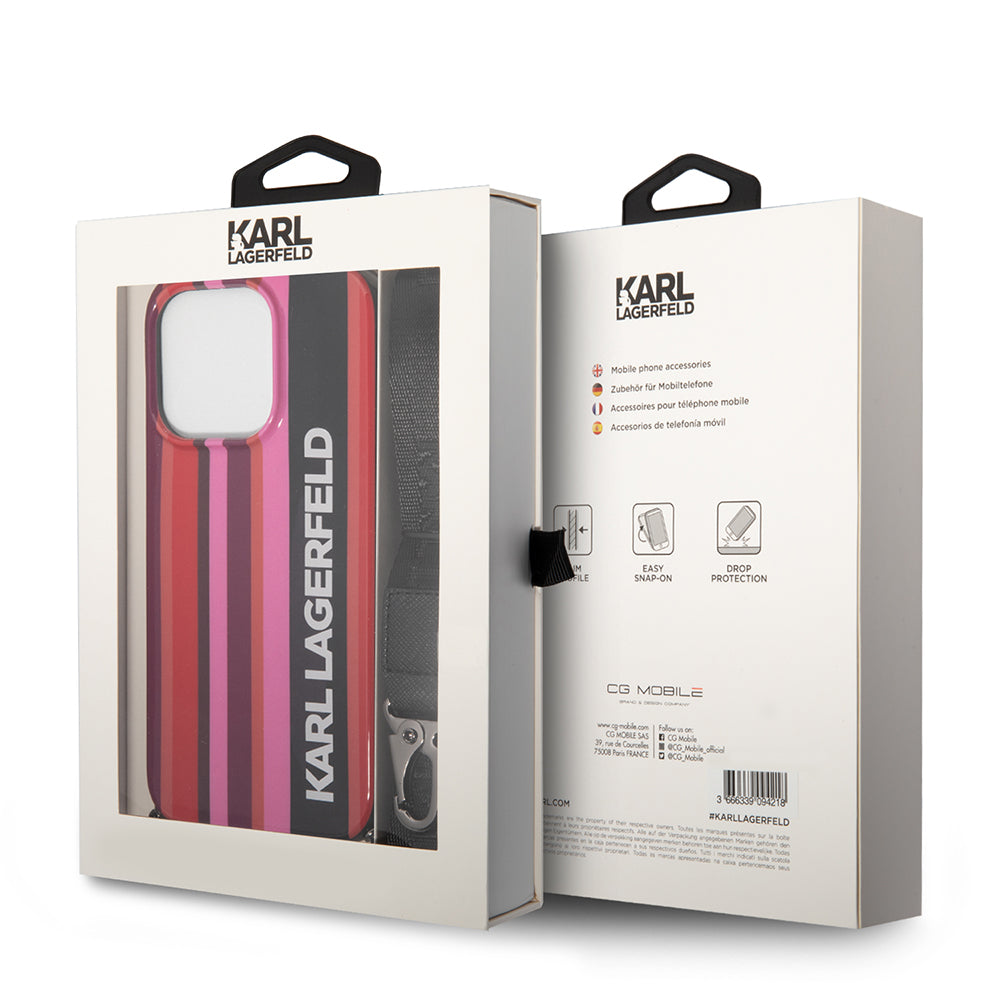 Hülle für Apple iPhone 14 Pro Max, Karl Lagerfeld, Color Stripes with Strap, Rosa